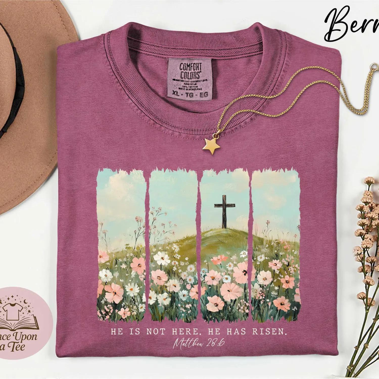 Sa? Christian T-Shirt, He Is Not Here He Has Risen Bible Verse Shirt